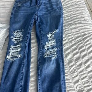 American Eagle Outfitters Blue Distressed Straight Leg Jeans